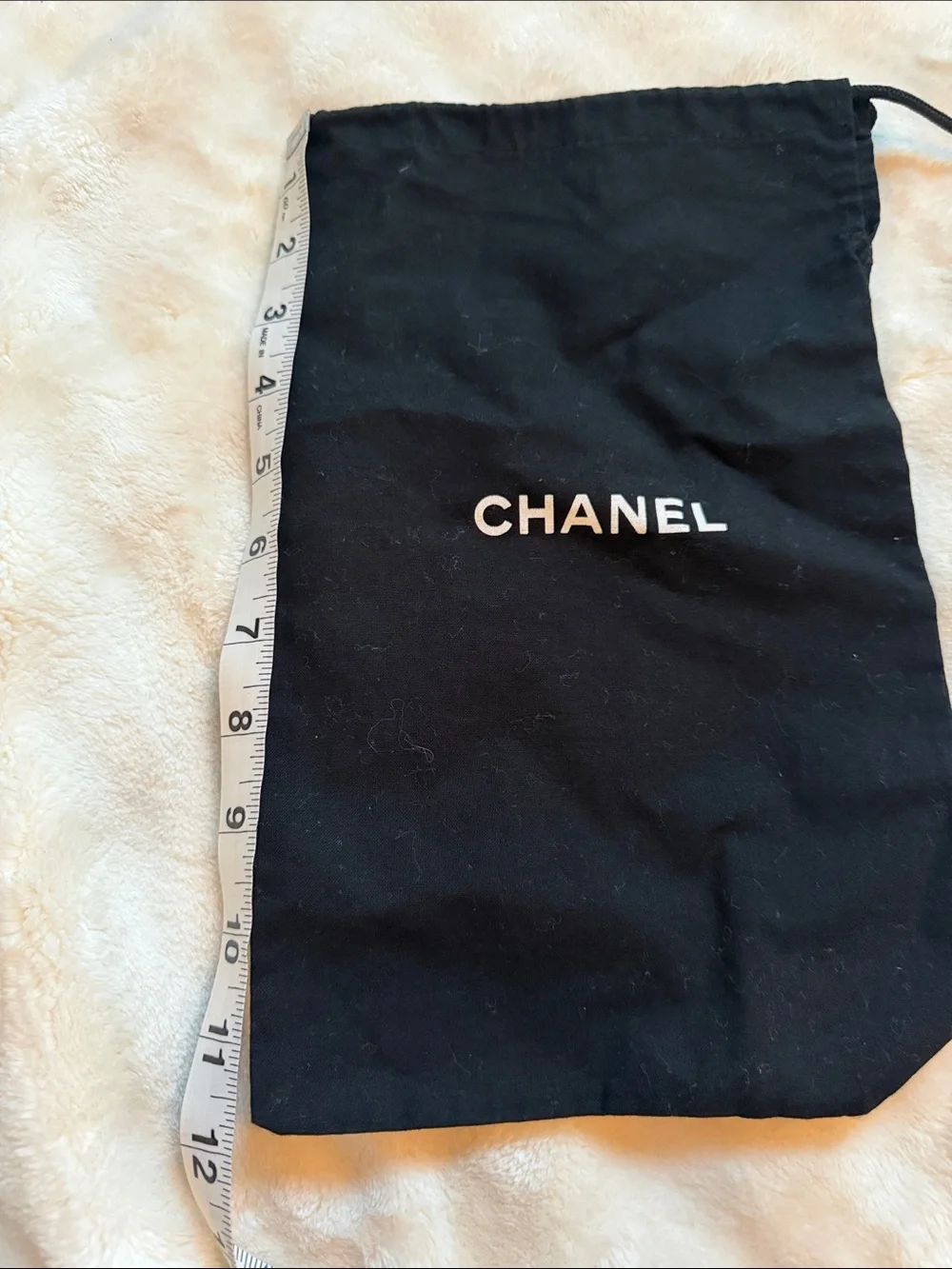 CHANEL Black Drawstring Pouch Dust Bag with White Logo